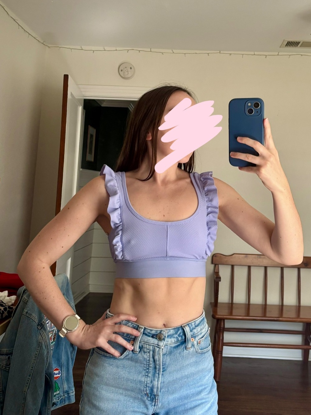 FP Movement by Free People Lavender Ruffle-Shoulder Sports Bra